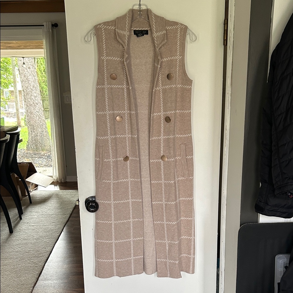 Tan Plaid Open Vest